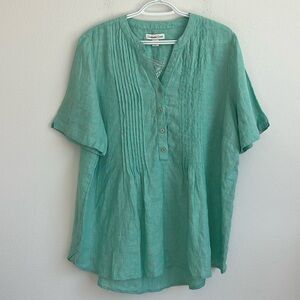 Coldwater Creek Seafoam Green Pintuck Linen Blouse
